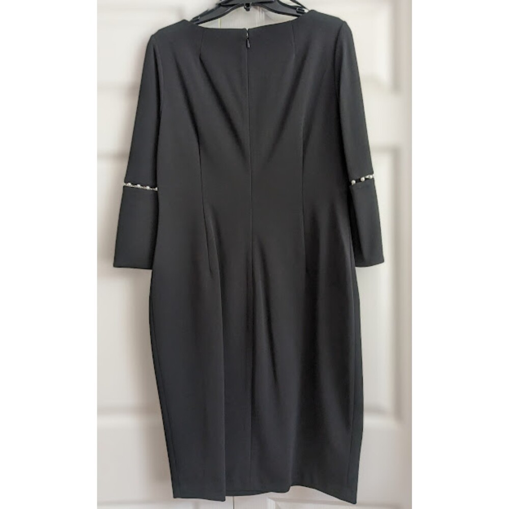NWT Calvin Klein Imitation Pearl Trim Split Bell Sleeve Sheath Dress Size 12 - Picture 3 of 6